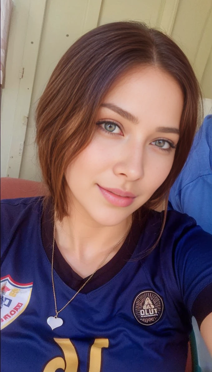 A hot american woman, natural makeup, long legs, messy bun blonde hair, (plump body, sagging breasts, braless), ((casual white tight shirt with o-neck, jersey, loose, jersey, short-sleeve), (blue short pant)), pushes chest, show armpit, full body, front view, at living room, dynamic light, dynamic angle, perspective, candid