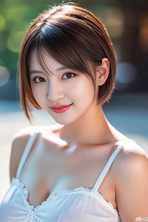 beautiful detailed eyes, beautiful detailed lips, extremely detailed eyes and face, long eyelashes, 1girl, medium:photorealistic, ultra-detailed, (best quality,4k,8k,highres,masterpiece:1.2),ultra-fine painting, physically-based rendering, extreme detail description, professional, vivid colors, bokeh, close to the subject, Han River, smile, girls' high , short ponytail hair, short bob hair, sexy pose, high contrast, realistic skin textures, top image quality, top-quality, super high resolution, fine details, very meticulously, well-endowed round bosom, head to knees, bokeh night background