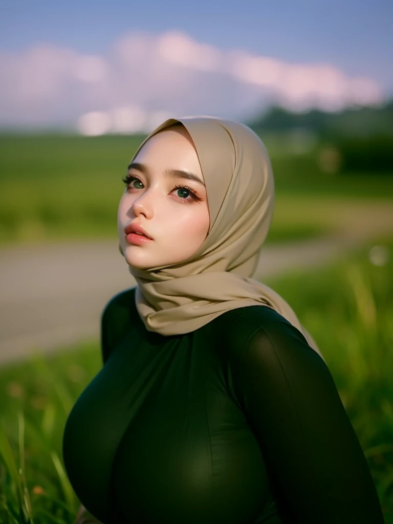 (Sfw huge D breast), sexy breast, (hijab), open_clothes, sexy bra, real skin, real breast, realistic skin, realistic breast, real face, realistic face, detailed face and breast, sexy, body proportions, beautiful eyes, purple eyes, seductive lips, pink glossy lips,