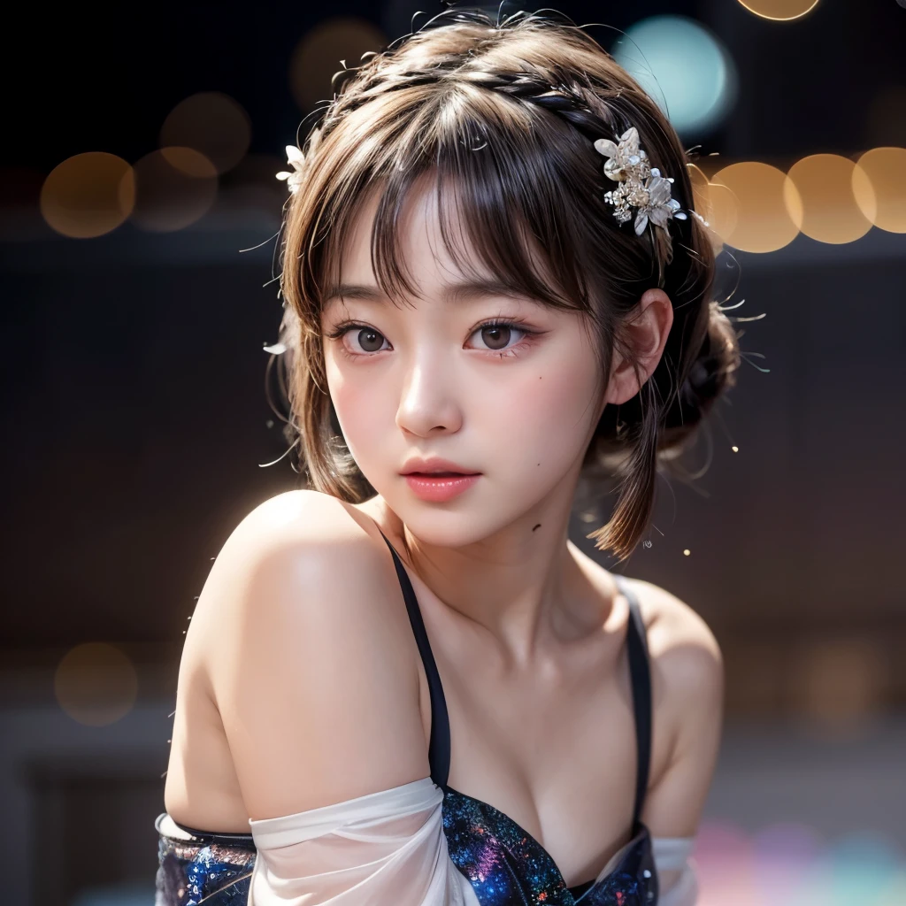 NSFW, 8k, High-level, absurd, masterpiece, best quality, primitive, very detailed CG, very detailed wallpaper, perfect lighting, Extremely detailed (((The personifying " Setsuko Hara  " as a Little Girl))), MysticSight, Tyndall effect, Tyndall scattering, Studio gray background with (many Dazzling RainbowColor particles BokeH:1.28), (RoundlyButts, ThighGap), (Exposed:0.4), (Assfocus with looking ahead), BREAK (NOGIZAKA face variations) Extremely Detailed very KAWAII face variations, perfect anatomy, Childish, captivating gaze, elaborate detailed Eyes with (sparkling highlights:1.28), long eyelashes、Glossy RED Lips with beautiful details, Coquettish tongue, Rosy cheeks, Radiant PearlSkin with clear transparency . { (Dynamic LifeLike expressions:1.4) | :d) }, (large eyes:-1) .