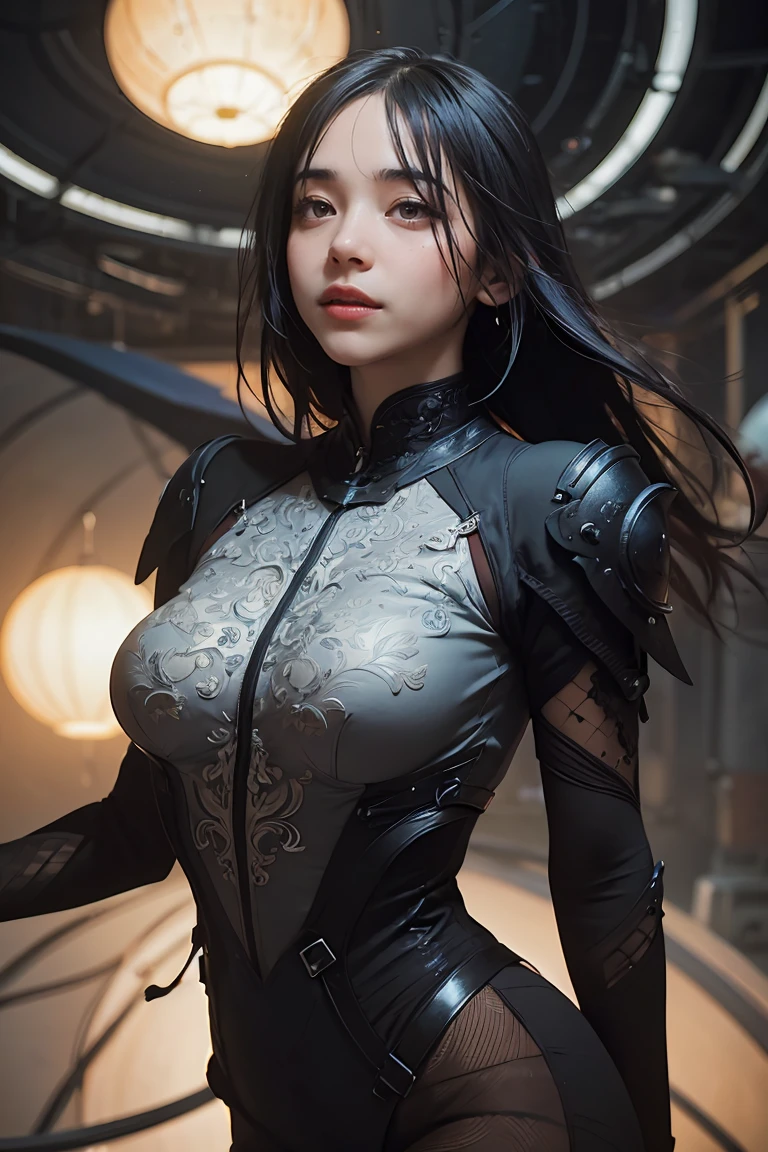 ((Best quality)), ((masterpiece)), (detailed:1.4), 3D, an image of a beautiful cyberpunk black female with braids on head,HDR (High Dynamic Range),Ray Tracing,NVIDIA RTX,Super-Resolution,Unreal 5,Subsurface scattering,PBR Texturing,Post-processing,Anisotropic Filtering,Depth-of-field,Maximum clarity and sharpness,Multi-layered textures,Albedo and Specular maps,Surface shading,Accurate simulation of light-material interaction,Perfect proportions,Octane Render,Two-tone lighting,Wide aperture,Low ISO,White balance,Rule of thirds,8K RAW, anime - style woman in a white and black outfit with a gun, by Yang J, chengwei pan on artstation, guweiz on artstation pixiv, by Zeng Jing, cyborg merchant girl, [ trending on cgsociety ]!!, fanart best artstation, cute cyborg girl, stunning cgsociety, by Yang Jin, trending on cgstation