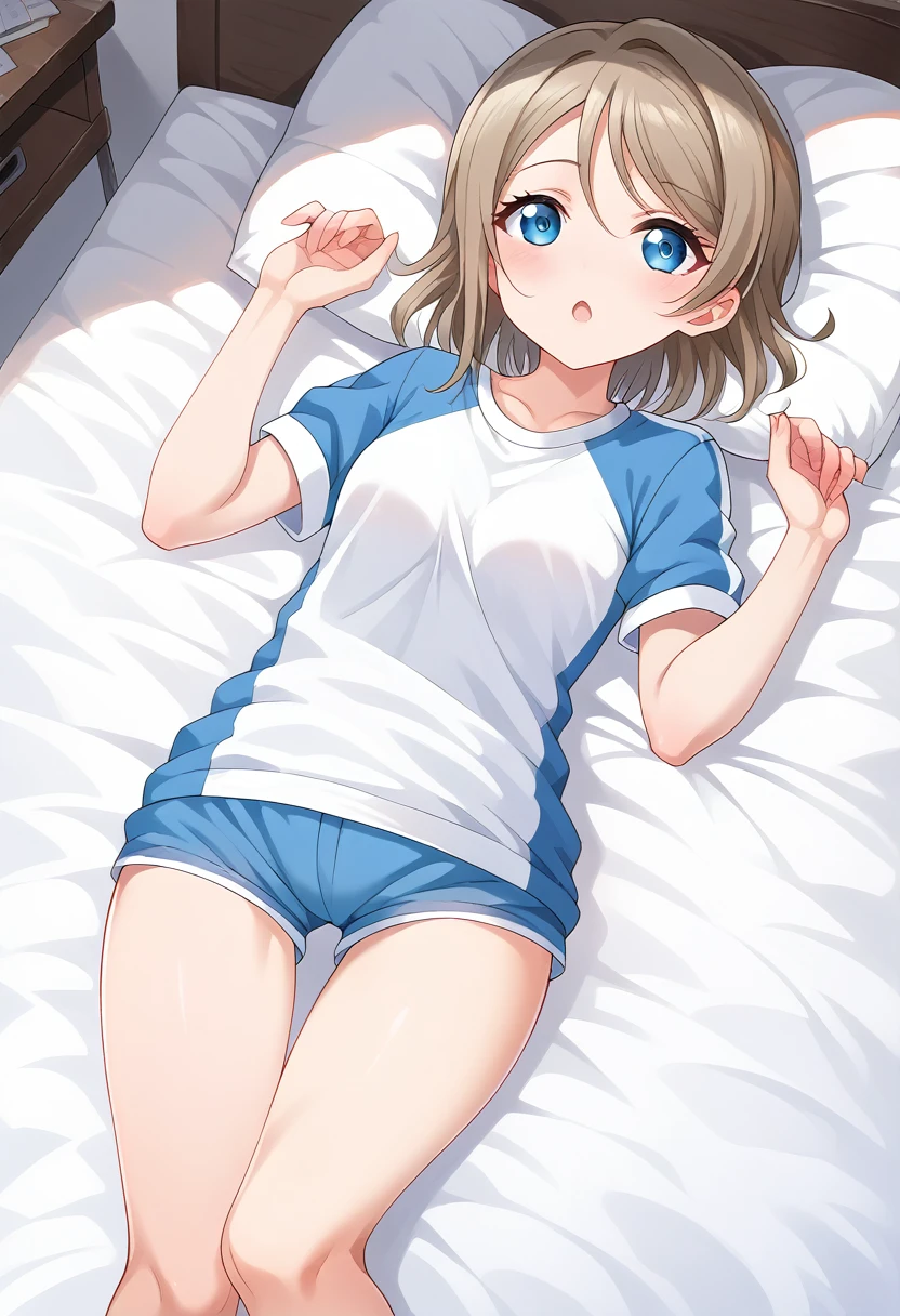 score_9, score_8_superior, score_7_superior, score_6_superior, score_5_superior, score_4_lovelive＿sun shine＿Watanabe＿Yao＿Gym suit＿Bloomer Style_Lie down in bed_View your viewers