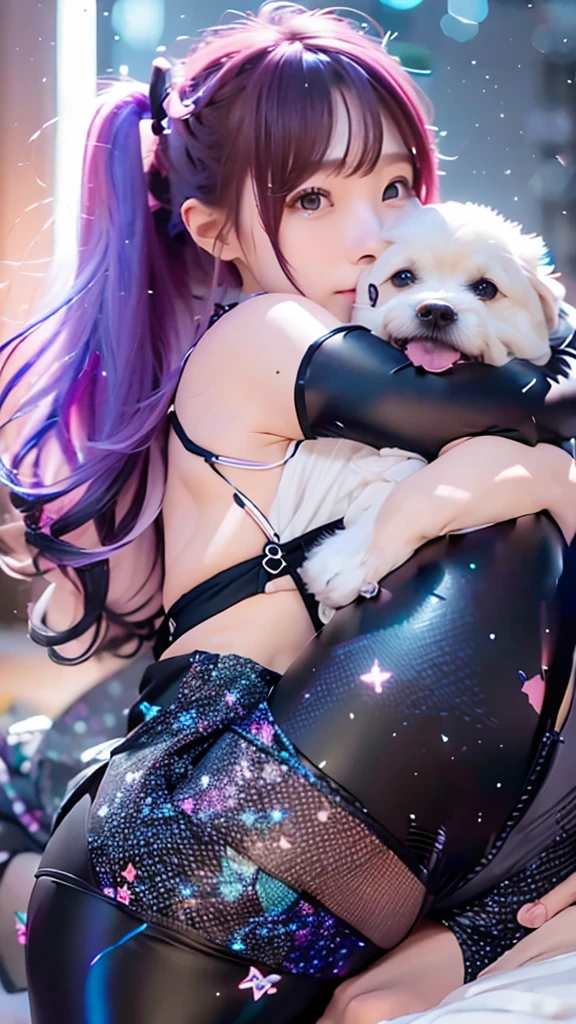 AIBeauty、Prompto hugs a dog、constellation、Night Sky、starry sky zoo、Real Beauty、Show off your whole body、Purple Hair、leggings、Heart print underwear、Spread your legs