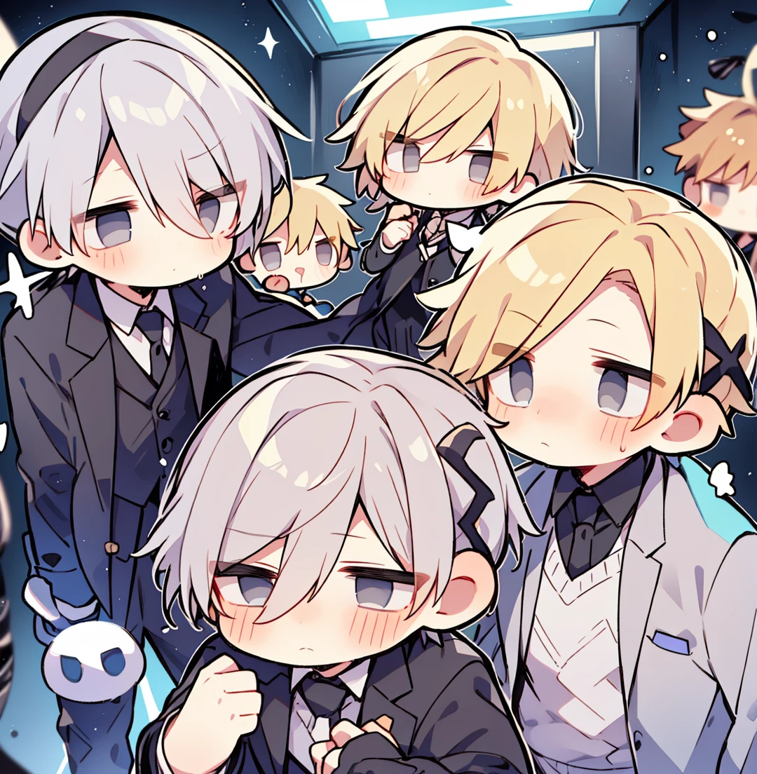 chibi 2boys pastel colors gradient flat chest yaoi gay boys love gothic rose blonde silver hair gray eyes black eyes aesthetic angry