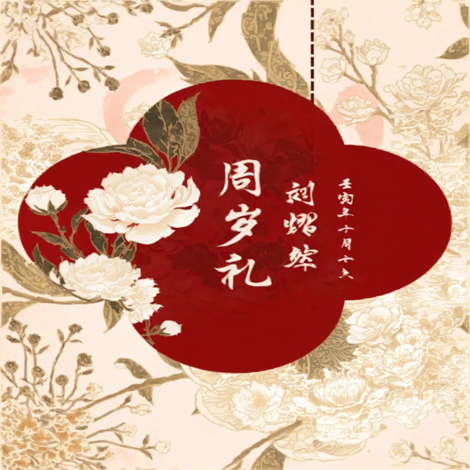 a close up of a red and gold Chinese card with flowers, Ghost Festival, Chinese watercolor style, Chinese painting style, Chinese painting, Chinese Ghost Festival, Chiba Yudai, Chinese Art Style, Chinese, Inspired by Pu Hua