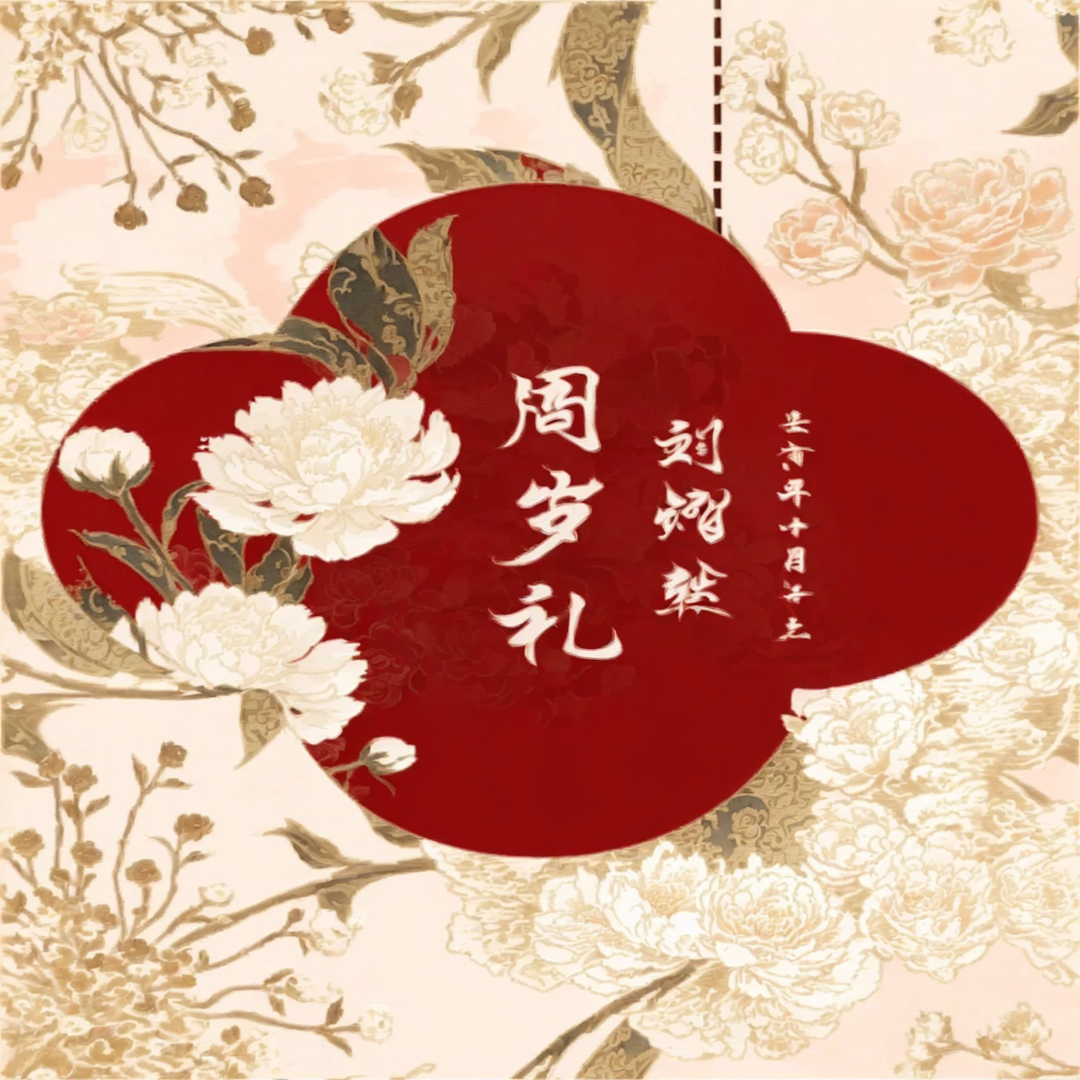 a close up of a red and gold Chinese card with flowers, Ghost Festival, Chinese watercolor style, Chinese painting style, Chinese painting, Chinese Ghost Festival, Chiba Yudai, Chinese Art Style, Chinese, Inspired by Pu Hua