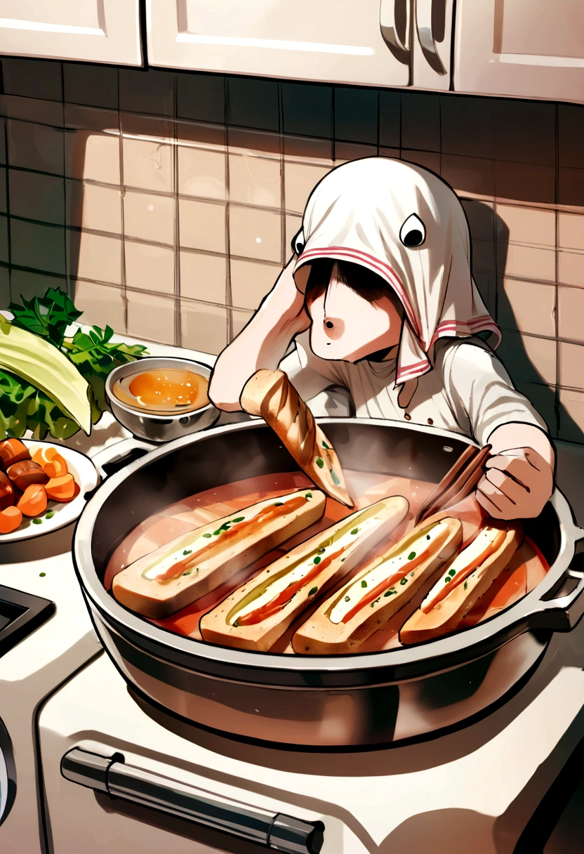 Skinny male solo cartoon possum，author：zackary911，Hair covers the eyes, In the pot, kitchen, panini, food