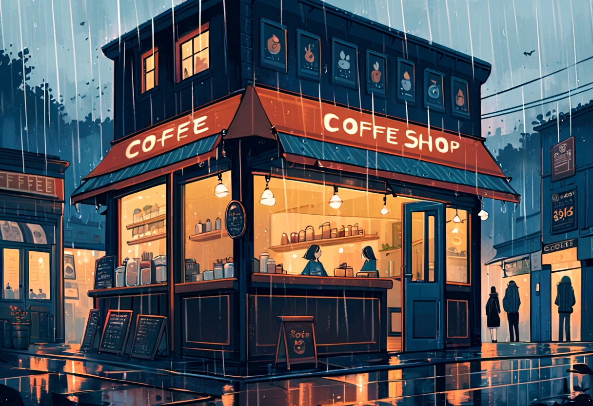 Coffe shop, rain