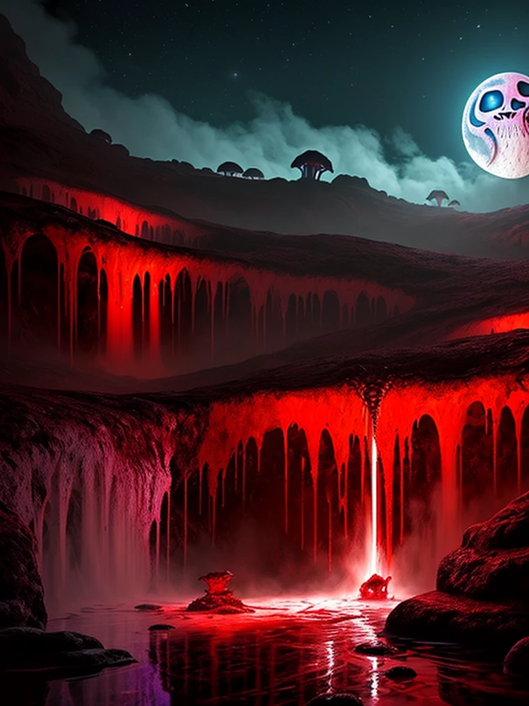(((colorful))), Cult of Cthulhu, hyperrealism, hyper realistic color photo, realistic photography, dark atmosphere, HDR, ultra detailed, sharp theets, high quality render, ultra realistic shadows, ultra defined, bloody red waterfall, moon, cult of ctulhu, bloody ritual, red runes circle, Cthulhu howering on backgroundcsu, underground, cross-section, from side
 YaPAseer, horror