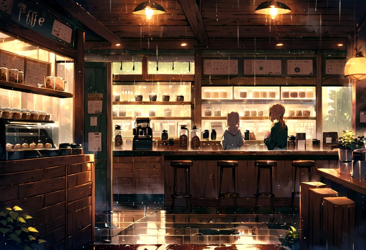 Inside the coffe shop, rain, best quality