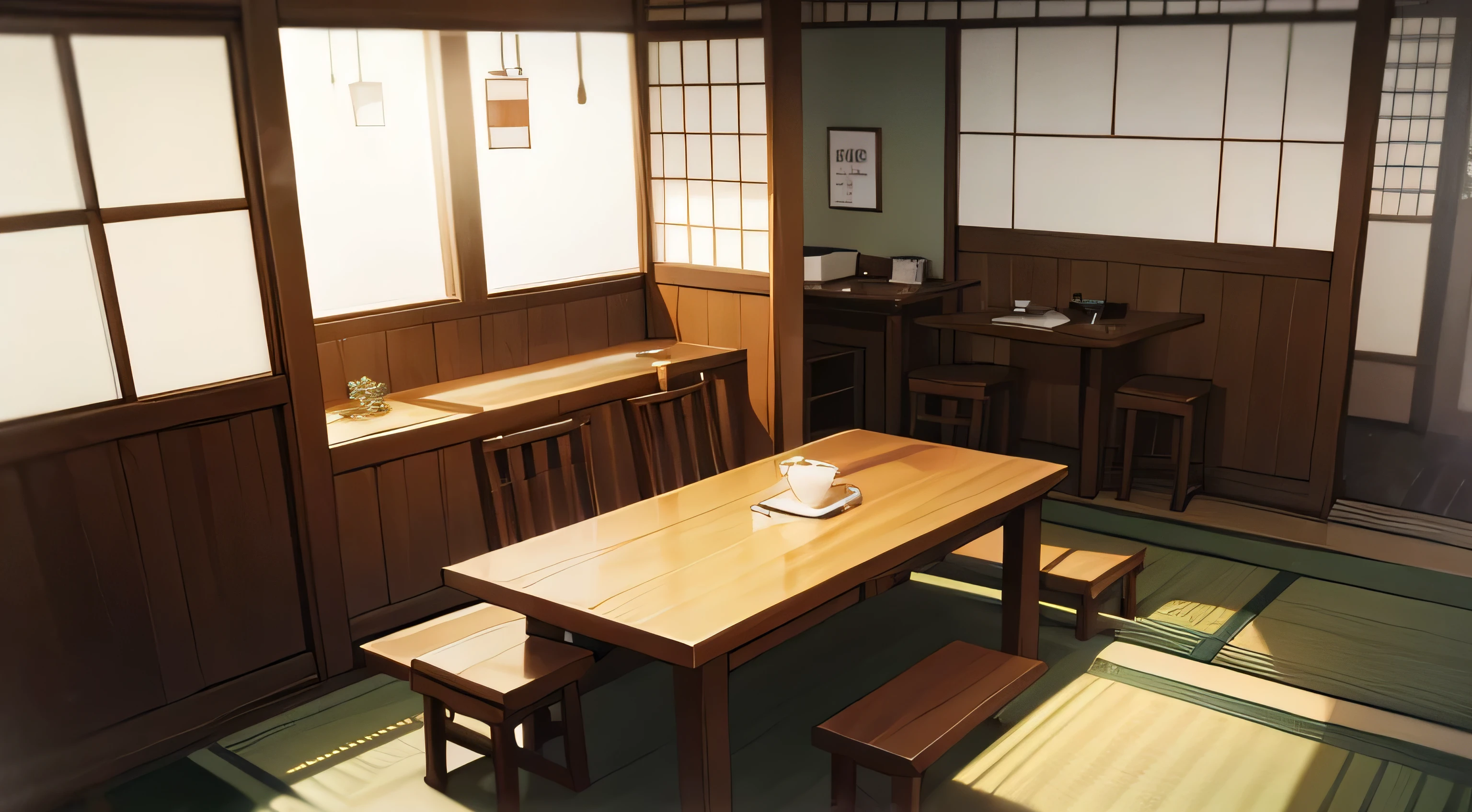 Coffee is served in an empty Japanese-style cafe