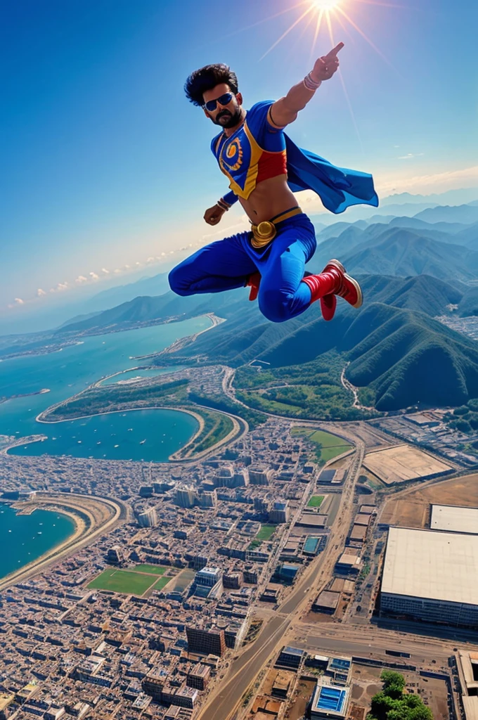 A Indian super hero flying in air
