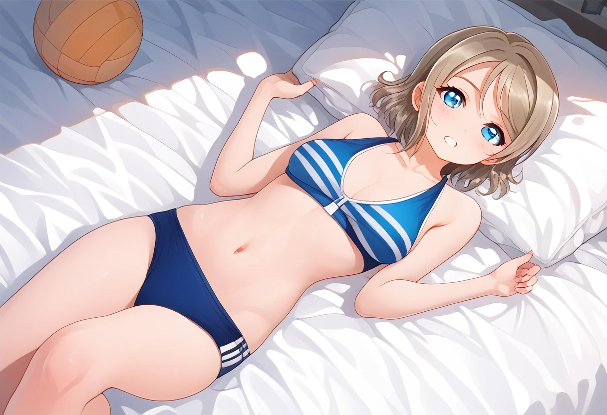 score_9, score_8_superior, score_7_superior, score_6_superior, score_5_superior, score_4_lovelive_sun shine_Watanabe_Yao_Gym suit_Buruma Style_Lie down in bed_View your viewers
