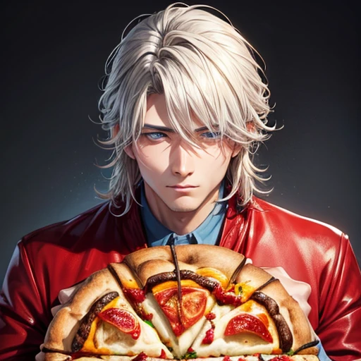 A realistic man、His hair looks like pizza