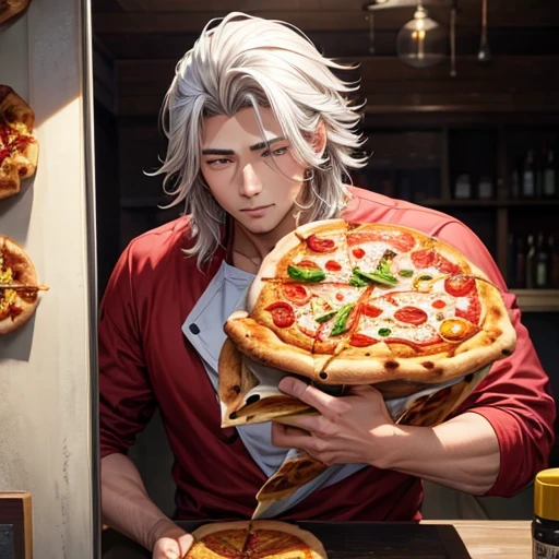 A realistic man、His hair looks like pizza