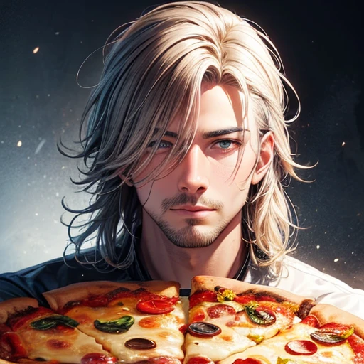 A realistic man、His hair looks like pizza