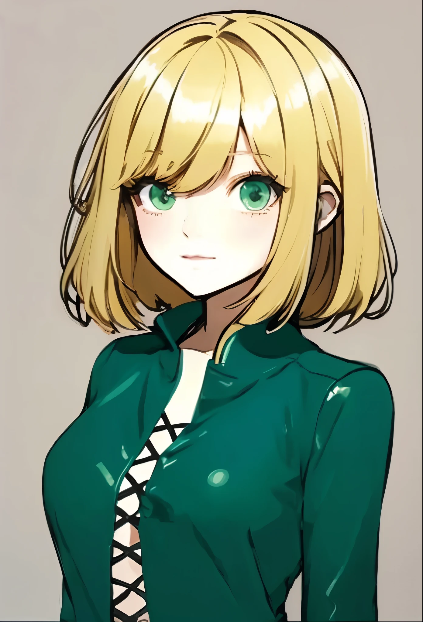 Green leather coat、super fine illustration,(((beautiful fine hair))),(((beautiful fine face))),(((beautiful fine background))),