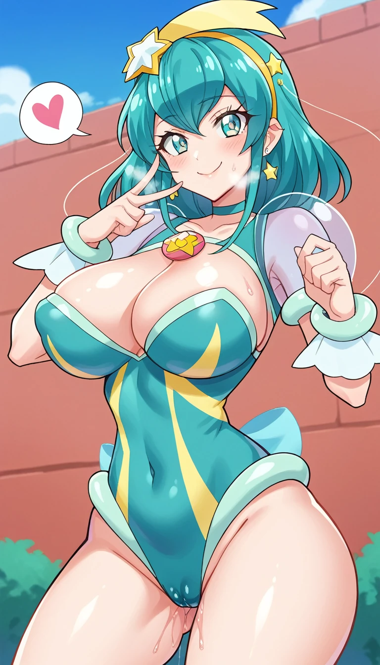 score_9, score_8_up, score_7_up, outdoor,
BREAK
source_anime, 
BREAK
1girl, curemilky, covered elect big nipple, large breasts, happy, closed mouth,  spoken heart, 
navel,
tall, leggy, glistened skin, oiled skin, shiny skin, heavy breathing, wide hips, 
pussy juice,
looking_at_viewer,
