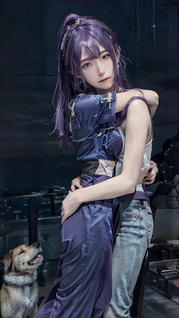 AIBeauty、Prompto hugs a dog、constellation、Night Sky、starry sky zoo、Real Beauty、Show off your whole body、Purple Hair