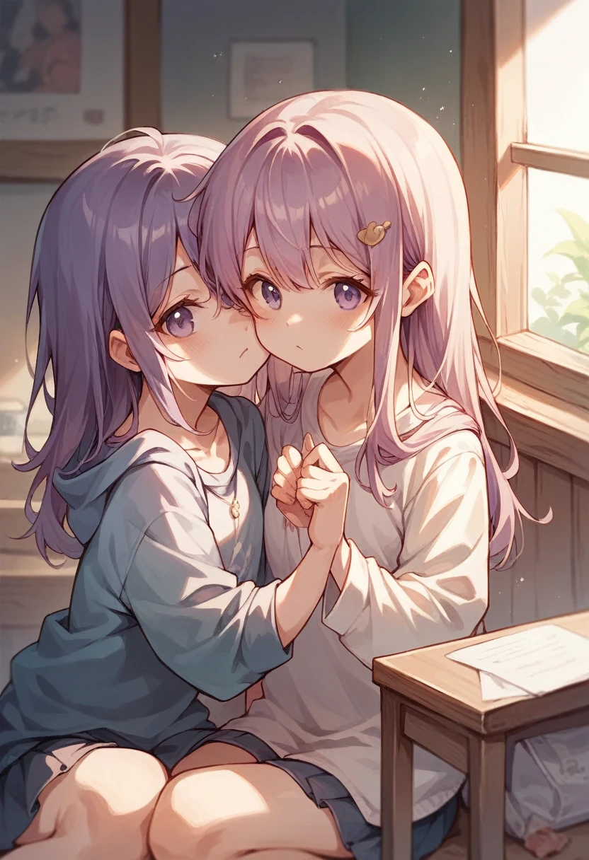 a cute young women, eyes kinda closed, purple