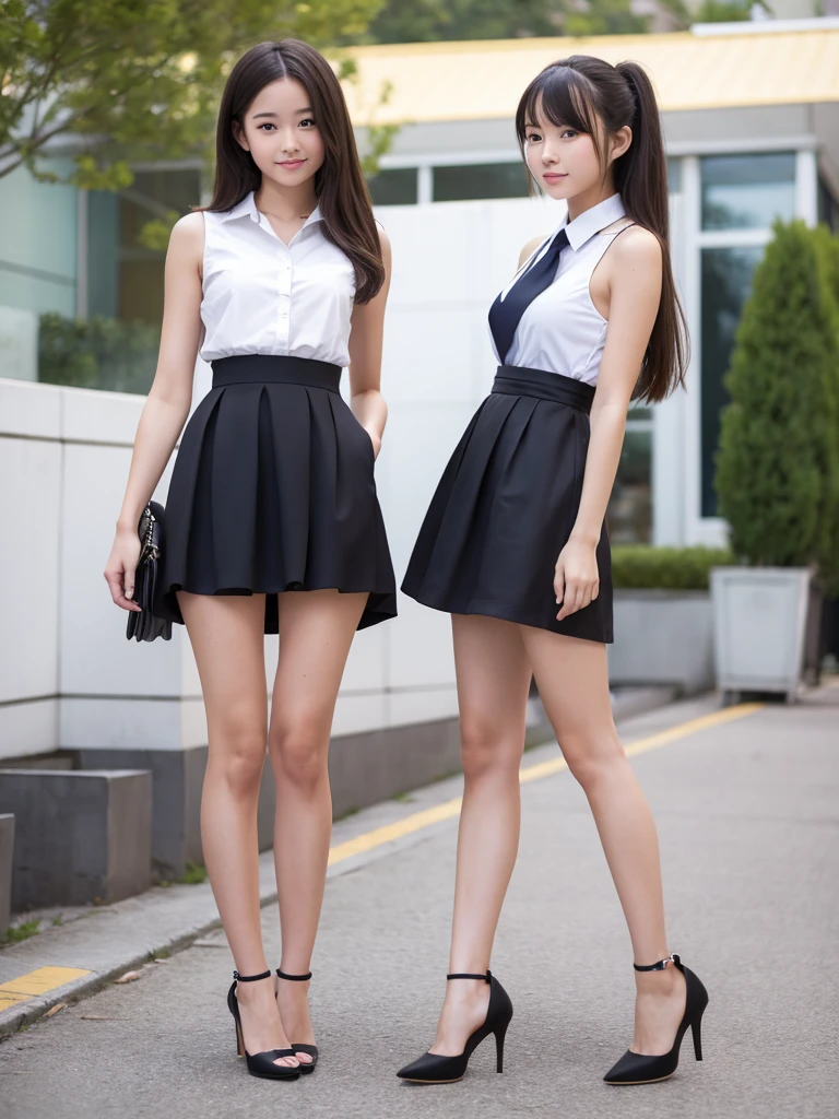 High school girl, mini dress, tall, beautiful legs, high heels small waist