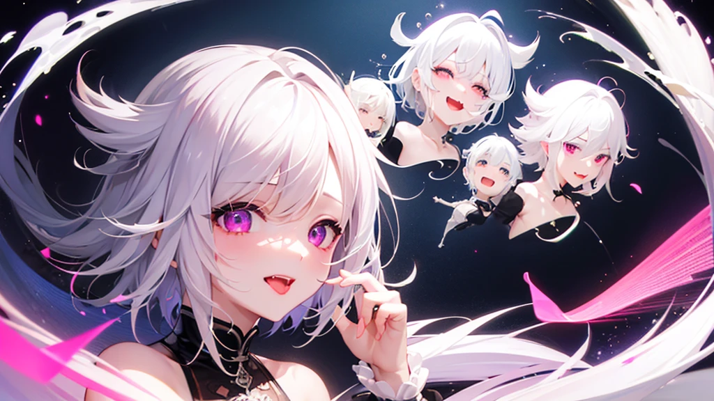 White Hair、Pink Eyes、Short Hair、laughing、Only one girl、alone、Cute、Face is close、Night、laughing、At the bed、Blushing、Erotic、Stick your tongue out、Sweating、Excited