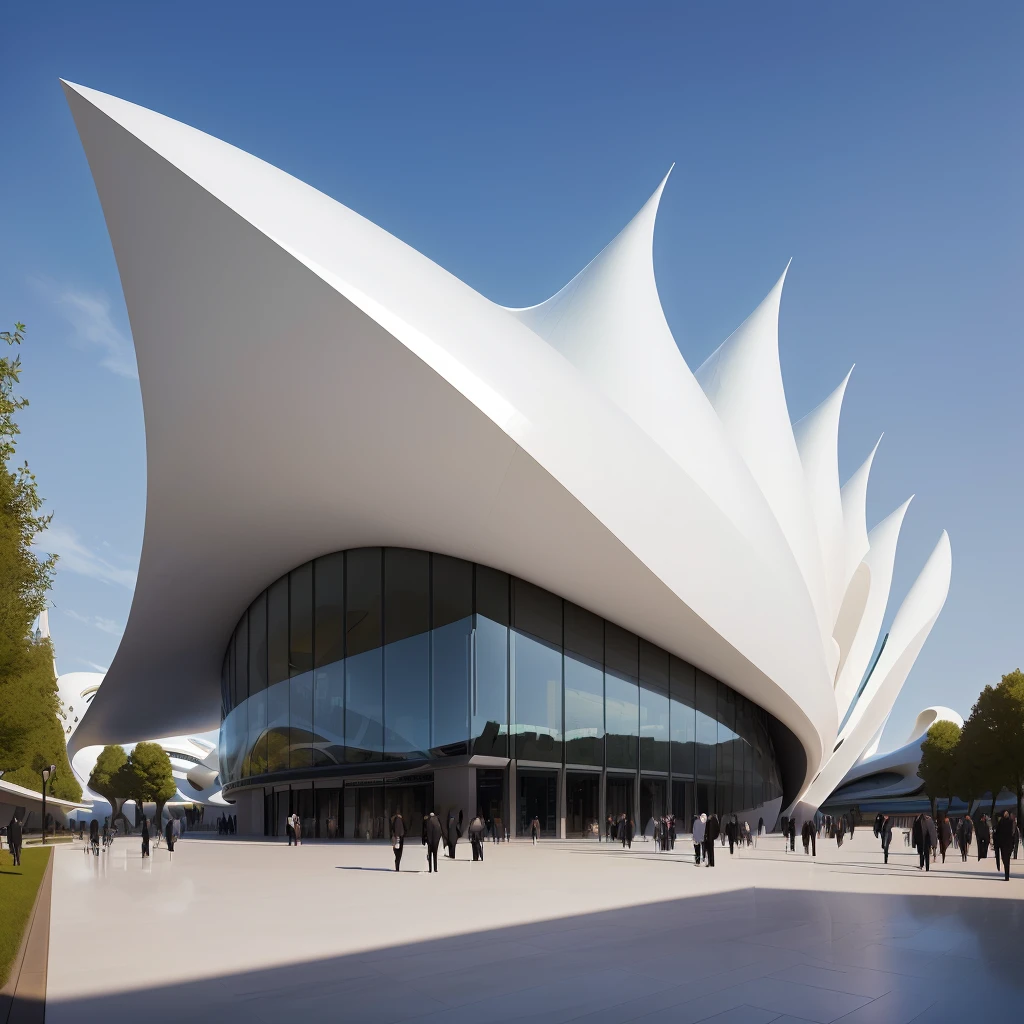 Alafi structure with curved roof and glass walls, in style of Zaha Hadid architect, Calatrava, Zaha Hadid style architecture, architecture Zaha Hadid, Zaha Hadid octane highly render, Zaha Hadid architecture, santiago Calatrava, Web portals. Zaha Hadid, author:Zaha Hadid, by Zha Shibiao, in style of Zaha Hadid
