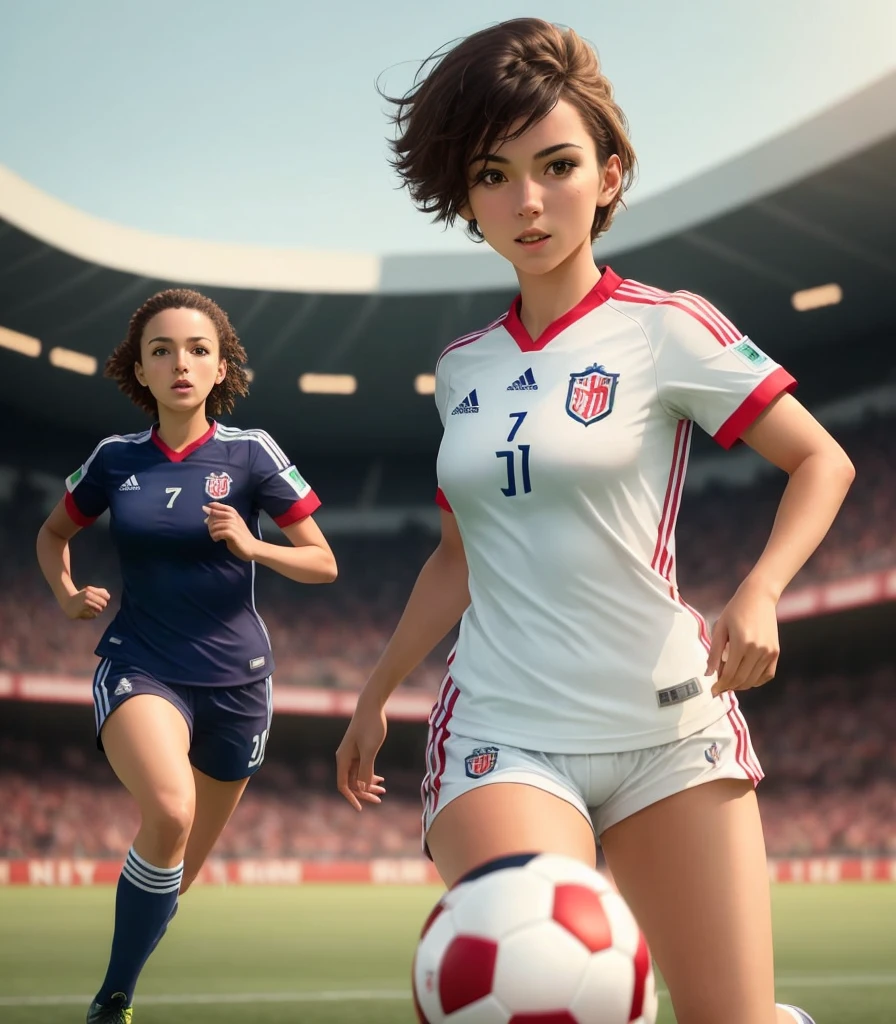 Femme football, Un ballon de foot à tes pieds, Courir sur le terrain de football, ((((NU))))