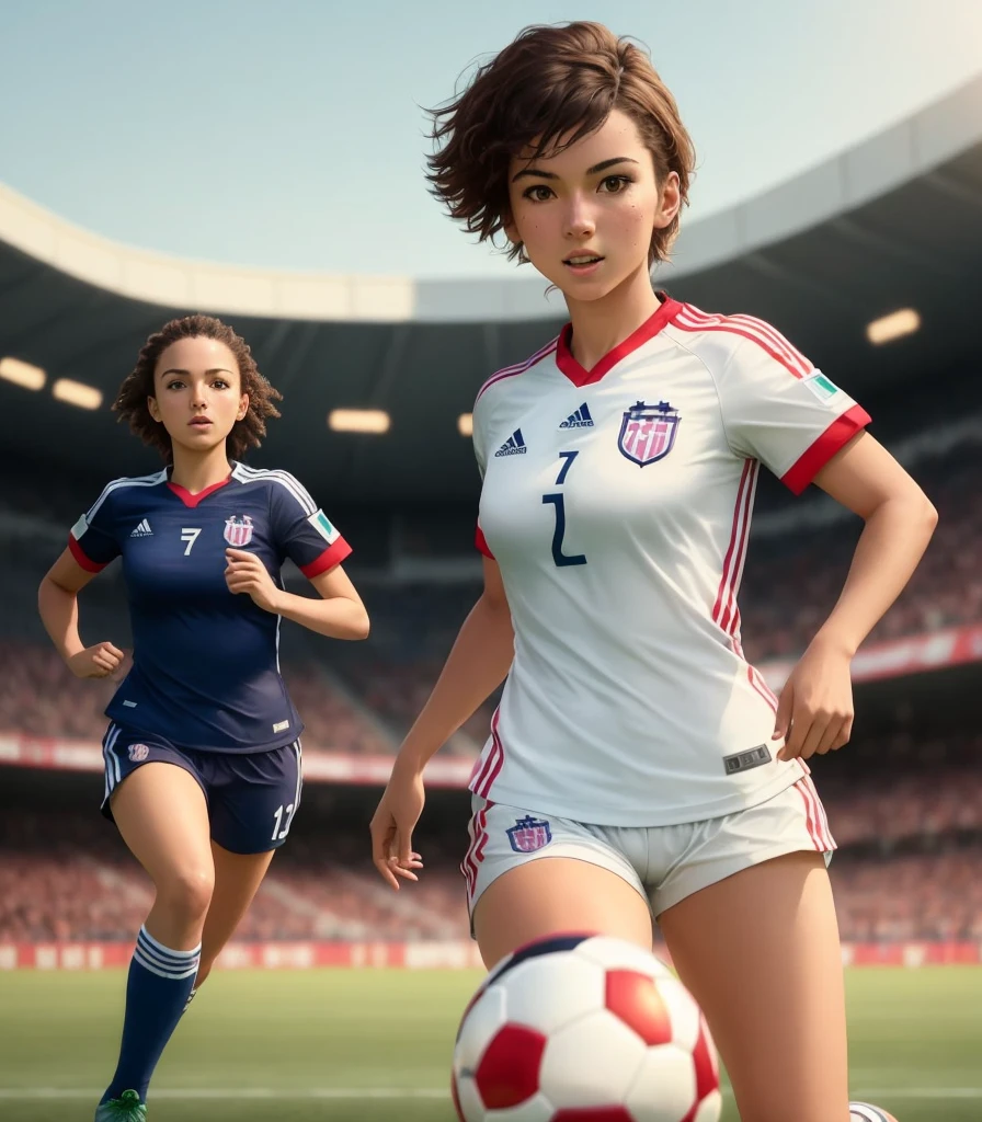 Femme football, Un ballon de foot à tes pieds, Courir sur le terrain de football, ((((NU))))