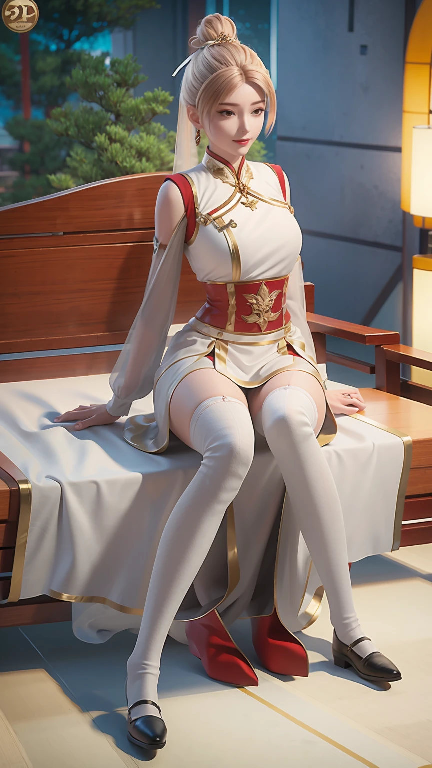 best quality,masterpiece,The Ultimate Solution,Fluffy,Extremely colorful,Mature beautiful woman,(Dress school uniform),Lace skirt,(Beautiful woman beheaded),Normal posture,(Kneeling),Kneeling on the bed,shackles,Beheading,collar,White stockings ,High heel,Normal posture