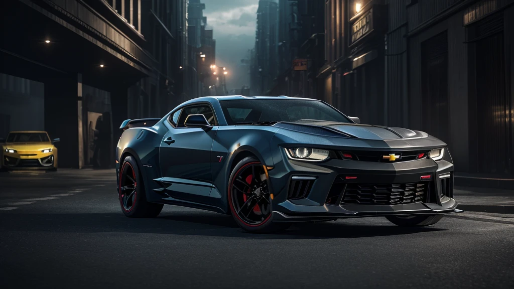 create 3D wallpaper with realistic bumbleebee transformers with car Chevrolet Camaro, poster movie, cinematic effect light, hyperrealistic, detail, high res, 16K