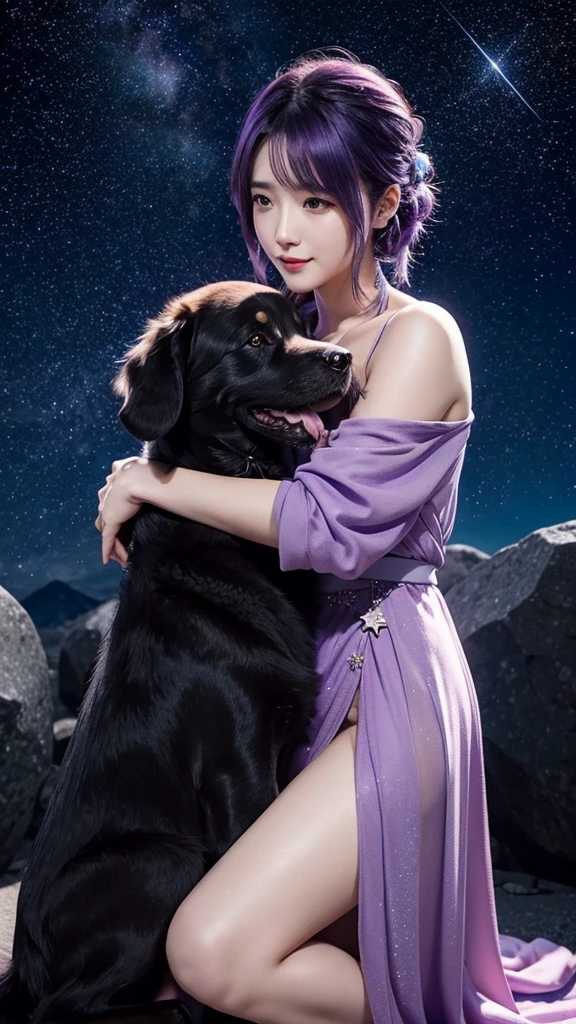 AIBeauty、Prompto hugs a dog、constellation、Night Sky、starry sky zoo、Real Beauty、Show off your whole body、Purple Hair