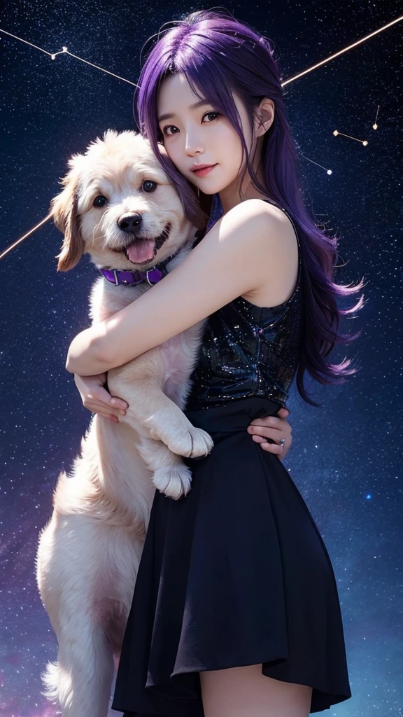 AIBeauty、Prompto hugs a dog、constellation、Night Sky、starry sky zoo、Real Beauty、Show off your whole body、Purple Hair
