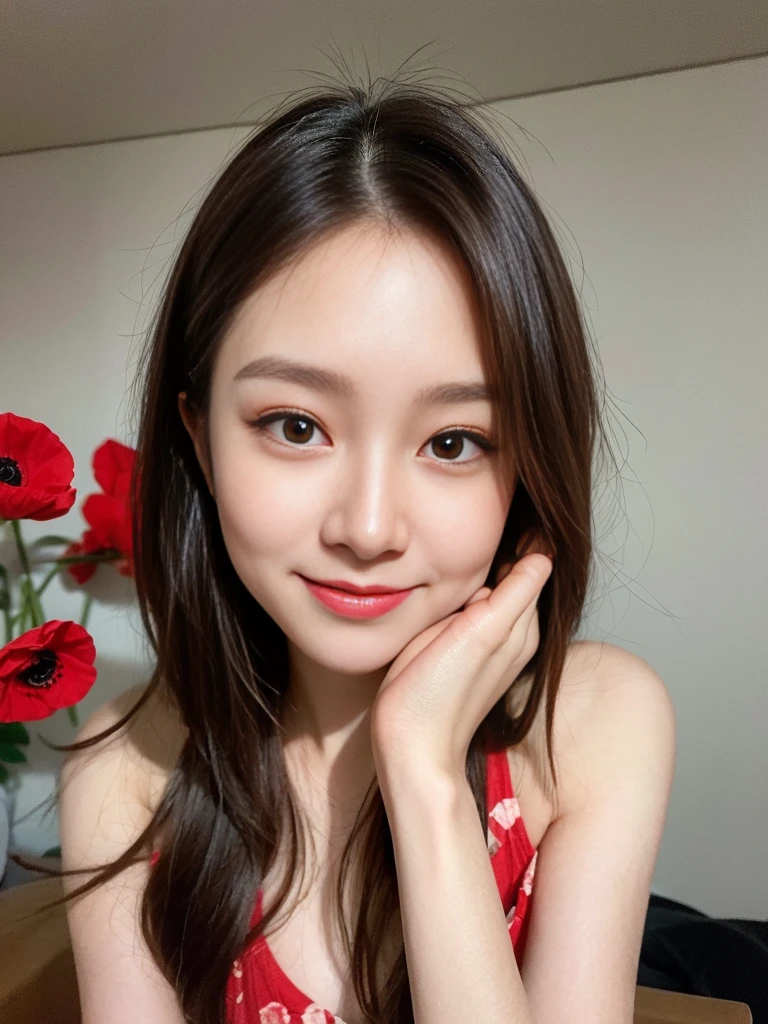 best qualtiy,tmasterpiece,Ultra-high resolution,(Reality:1.4),RAW photogr,1girll,long whitr hair,Face Highlighting,Pure,Girly,Flushing,18yr old,18-year-old smiling female classmate,Pure,Innocent,(best qualtiy,8K,tmasterpiece:1.3),Goose egg face,largeeyes,long eyelasher,Exquisite(live-action realistic style),Star-like eyes,Ultimate face,Photorealistic light and shadow,Clear facial features,Milky white skin,Fair skin, highdetailskin, Realistic skin details, Visible Pore,(Super detail),(perfect bodies:1.1),long whitr hair,(dynamicposes),((Dynamic background((volumettic light:1.3)),Bigchest,deep v big breasts,Long red floral dress,liberta,Dashing,Poppy,long leges,Shunguang,An endless sea of flowers
