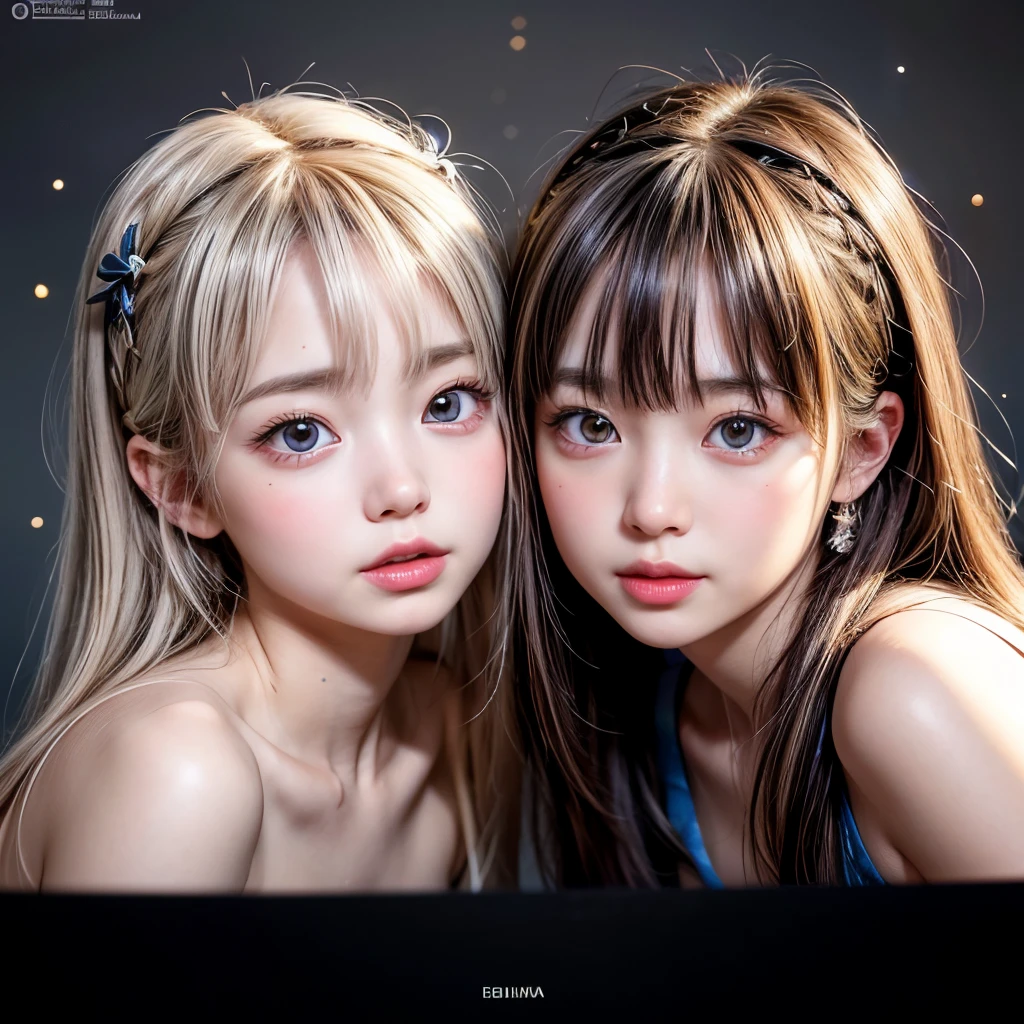 NSFW, 8k, High-level, absurd, masterpiece, best quality, primitive, very detailed CG, very detailed wallpaper, perfect lighting, Extremely detailed (((The personifying " Yuri Ebihara " as a Little Girl))), MysticSight, Tyndall effect, Tyndall scattering, Studio gray background with (many Dazzling RainbowColor particles BokeH:1.28), (RoundlyButts, ThighGap), (Exposed:0.4), (Assfocus with looking ahead), BREAK (NOGIZAKA face variations) Extremely Detailed very KAWAII face variations, perfect anatomy, Childish, captivating gaze, elaborate detailed Eyes with (sparkling highlights:1.28), long eyelashes、Glossy RED Lips with beautiful details, Coquettish tongue, Rosy cheeks, Radiant PearlSkin with clear transparency . { (Dynamic LifeLike expressions:1.4) | :d) }, (large eyes:-1) .