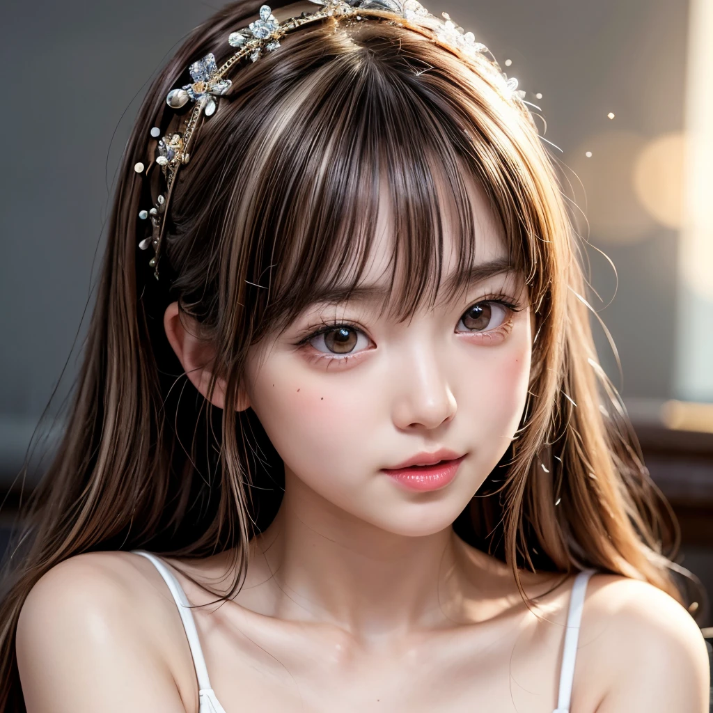 NSFW, 8k, High-level, absurd, masterpiece, best quality, primitive, very detailed CG, very detailed wallpaper, perfect lighting, Extremely detailed (((The personifying " Yuri Ebihara  " as a Little Girl))), MysticSight, Tyndall effect, Tyndall scattering, Studio gray background with (many Dazzling RainbowColor particles BokeH:1.28), (RoundlyButts, ThighGap), (Exposed:0.4), (Assfocus with looking ahead), BREAK (NOGIZAKA face variations) Extremely Detailed very KAWAII face variations, perfect ???????, Childish, captivating gaze, elaborate detailed Eyes with (sparkling highlights:1.28), long eyelashes、Glossy RED Lips with beautiful details, Coquettish tongue, Rosy cheeks, Radiant PearlSkin with clear transparency . { (Dynamic LifeLike expressions:1.4) | :d) }, (large eyes:-1) .