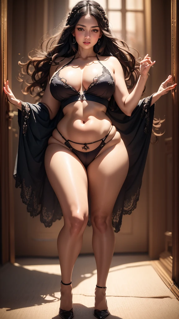 smallest short short, wide angle, short top, very short, 8k, highres, ultra detailed, (masterpiece:1.4), best quality, A beautiful woman with large elegant, hawk-like-nose, who embodies old fashioned class, sophistication, elgance as well as wholesome, natural beauty. curvy, thin-waist, wide-hips, swaying-hips. In the combined styles of painters Greg Rutkowski, Thomas Kinkade