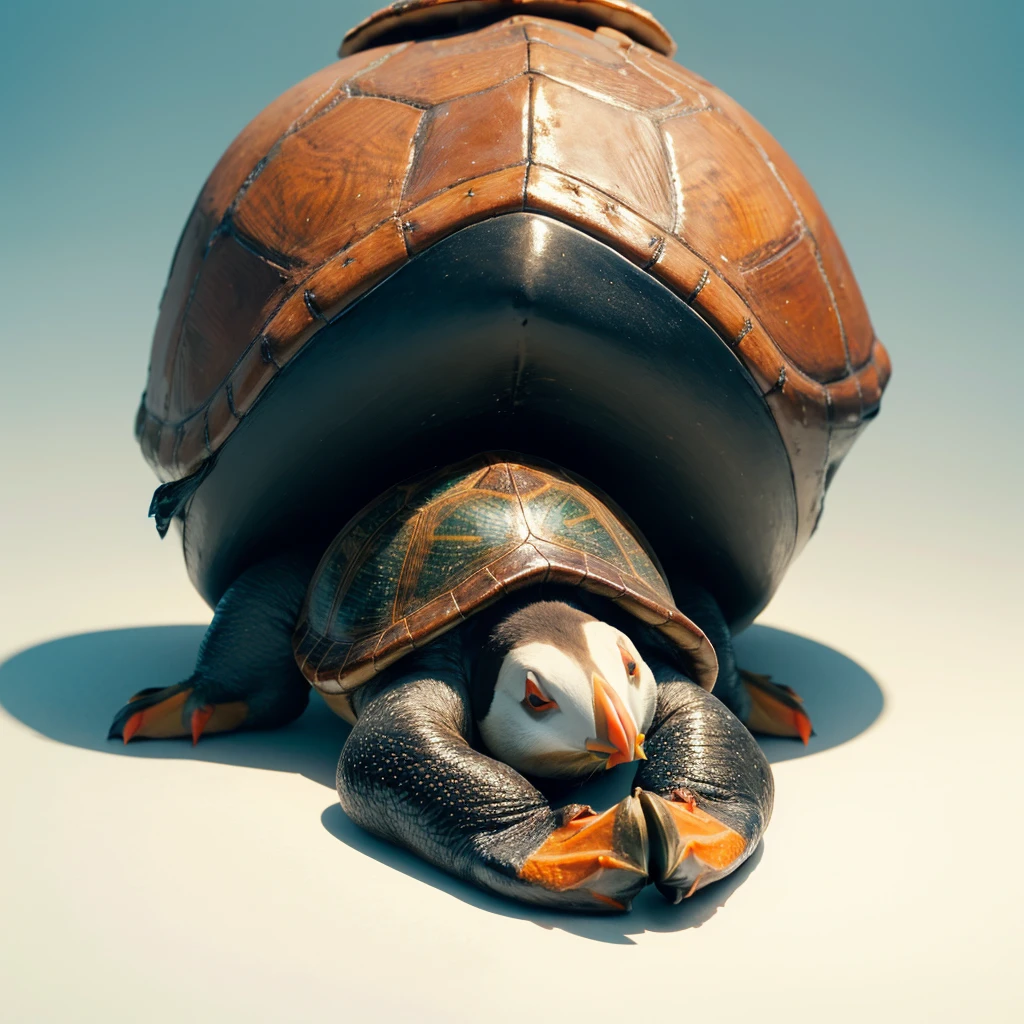 Big Animaly, has golden stripes on his skin, blue eyes, starfish mixed with turtle red, Grassroots, no background, (Puffin head)
