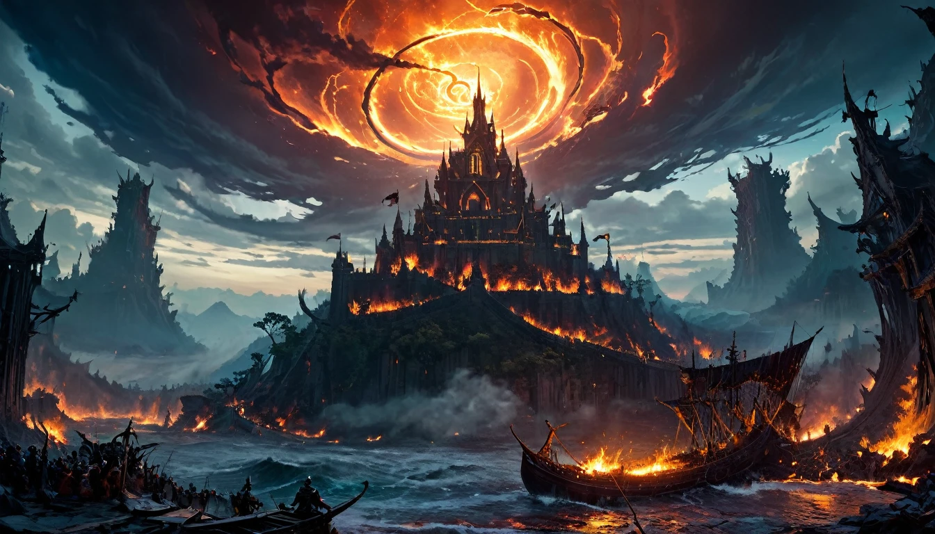 best quality,4k,8k,highres,masterpiece:1.2),ultra-detailed, (large masterpiece digital art), (detailed manga illustration), (detailed line art), cinematic lighting, (intricate details:1.3), (ultra-detailed:1.3), (illustration:1.3), (sharp focus:1.3), (natural lighting:1.05), (vivid colors:1.3), (masterpiece), (best quality:1.4), dynamic lighting, high quality, The Infernal Wilds of Anarchy stretch across a vast and tumultuous plane of existence, occupying a space beyond the confines of mortal comprehension. This realm defies the laws of nature, existing as a chaotic expanse where order and structure hold little sway. Imagine a landscape of endless, roiling chaos, where the very fabric of reality is in constant flux. The size of the Infernal Wilds of Anarchy is staggering, spanning an incomprehensible expanse that defies conventional measurement. It extends infinitely in all directions, with no discernible boundaries or edges. Within this boundless expanse, countless realms, each a universe unto itself, ebb and flow like islands in a turbulent sea of chaos. Mayael, the enigmatic ruler of this realm, holds dominion over the Infernal Wilds of Anarchy from her citadel at the heart of the chaos. Her influence extends far and wide, shaping the very essence of this infernal domain. Through her power, she has brought numerous infernal realms under her control, assimilating them into the ever-expanding tapestry of her domain. These realms, each with its own unique characteristics and denizens, now exist as interconnected pockets within the Infernal Wilds of Anarchy. From desolate wastelands teeming with fiery brimstone to twisted forests where shadows dance with malevolent intent, the landscapes of these realms are as diverse as they are dangerous. Despite the vastness of the Infernal Wilds of Anarchy, Mayael's control is absolute within her domain. Her will is law, and those who dare to oppose her are swiftly crushed beneath the weight of her infernal might.