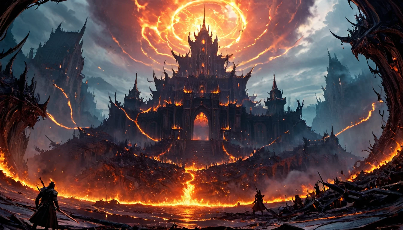 best quality,4k,8k,highres,masterpiece:1.2),ultra-detailed, (large masterpiece digital art), (detailed manga illustration), (detailed line art), cinematic lighting, (intricate details:1.3), (ultra-detailed:1.3), (illustration:1.3), (sharp focus:1.3), (natural lighting:1.05), (vivid colors:1.3), (masterpiece), (best quality:1.4), dynamic lighting, high quality, The Infernal Wilds of Anarchy stretch across a vast and tumultuous plane of existence, occupying a space beyond the confines of mortal comprehension. This realm defies the laws of nature, existing as a chaotic expanse where order and structure hold little sway. Imagine a landscape of endless, roiling chaos, where the very fabric of reality is in constant flux. The size of the Infernal Wilds of Anarchy is staggering, spanning an incomprehensible expanse that defies conventional measurement. It extends infinitely in all directions, with no discernible boundaries or edges. Within this boundless expanse, countless realms, each a universe unto itself, ebb and flow like islands in a turbulent sea of chaos. Mayael, the enigmatic ruler of this realm, holds dominion over the Infernal Wilds of Anarchy from her citadel at the heart of the chaos. Her influence extends far and wide, shaping the very essence of this infernal domain. Through her power, she has brought numerous infernal realms under her control, assimilating them into the ever-expanding tapestry of her domain. These realms, each with its own unique characteristics and denizens, now exist as interconnected pockets within the Infernal Wilds of Anarchy. From desolate wastelands teeming with fiery brimstone to twisted forests where shadows dance with malevolent intent, the landscapes of these realms are as diverse as they are dangerous. Despite the vastness of the Infernal Wilds of Anarchy, Mayael's control is absolute within her domain. Her will is law, and those who dare to oppose her are swiftly crushed beneath the weight of her infernal might.