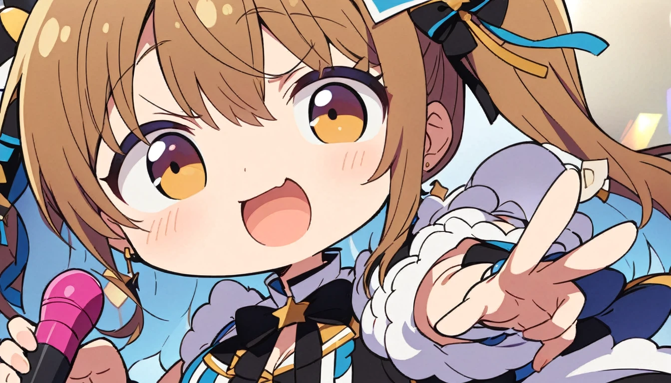 One character、white、Hair light blue、Idol Costumes、((One character))、((whole body))、Round face、fluffy(Highest quality、masterpiece、High resolution、detailed)、Anime Style、One idol,whole body引き画像
