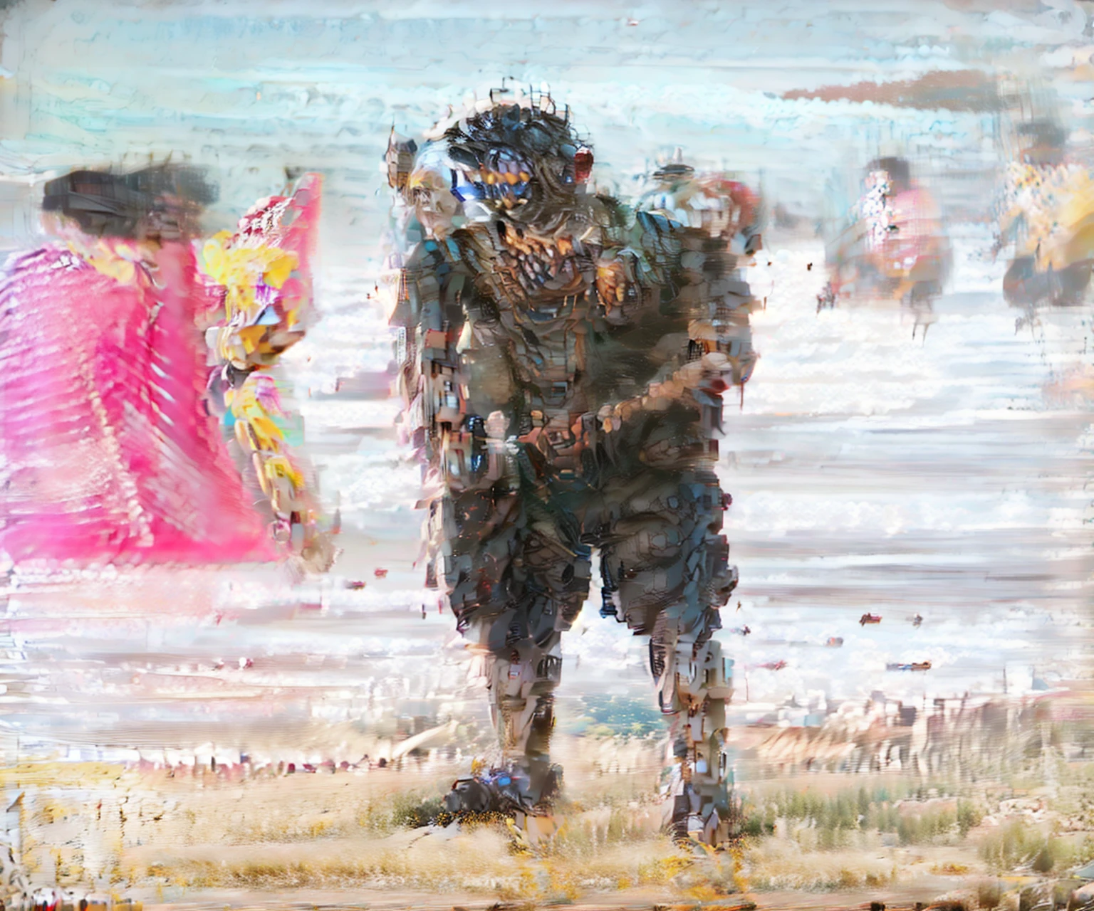 ((masterpiece, best quality)),illustration,ultra detailed 8k,photorealistic,sharp focus,highly detailed,professional lighting,colorful details,iridescent colors BREAK extreme long shot of a factory,large mechanical robot construction,microchip,computer,glowing,intricate details,shitu-mecha,1girl is standing in front of the audience,Navel