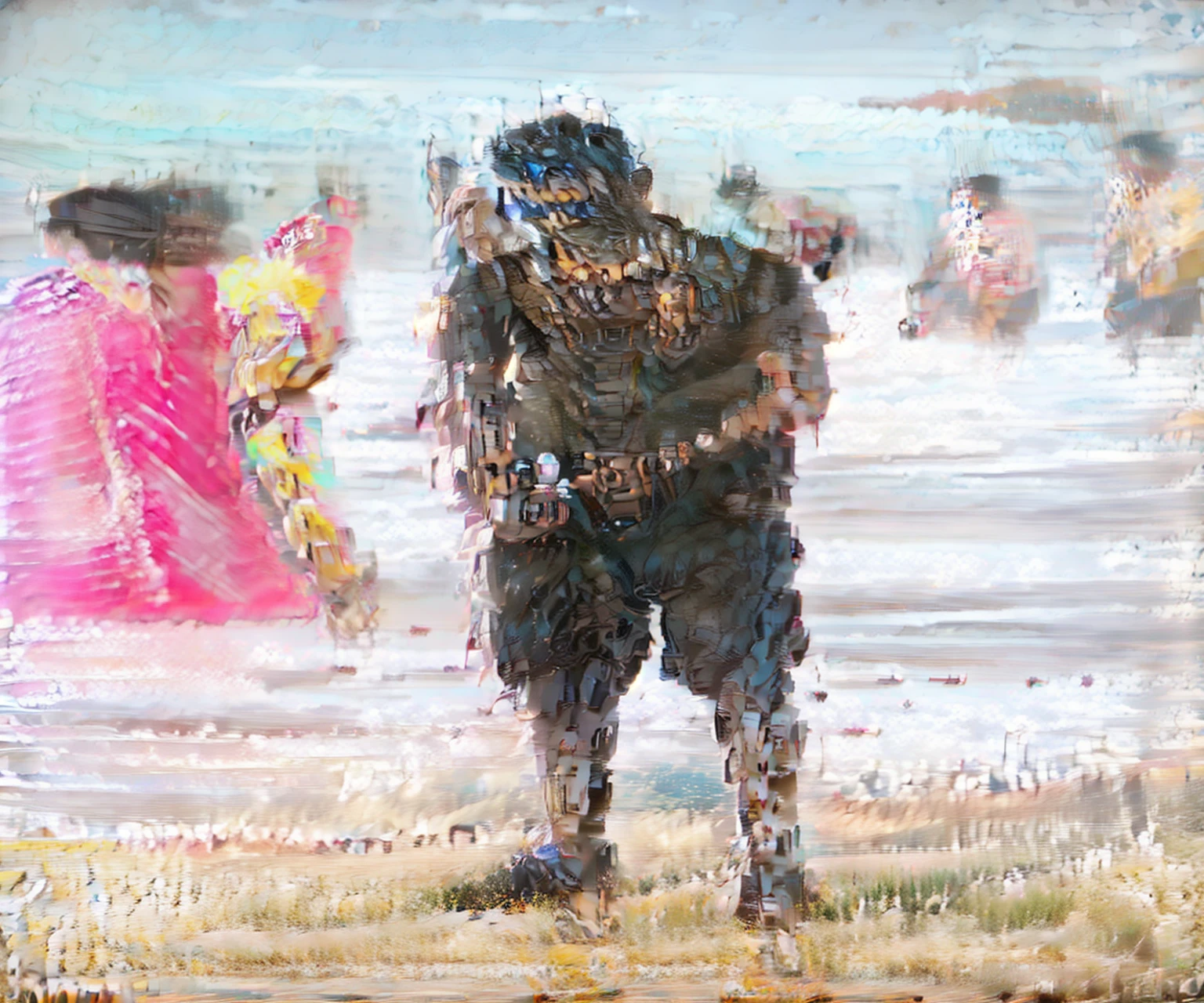 ((masterpiece, best quality)),illustration,ultra detailed 8k,photorealistic,sharp focus,highly detailed,professional lighting,colorful details,iridescent colors BREAK extreme long shot of a factory,large mechanical robot construction,microchip,computer,glowing,intricate details,shitu-mecha,1girl is standing in front of the audience,Navel
