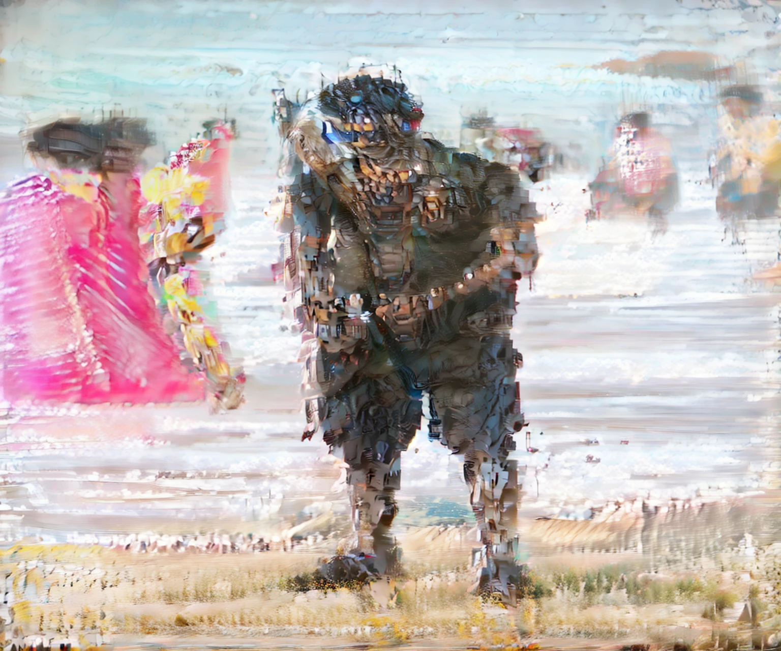 ((masterpiece, best quality)),illustration,ultra detailed 8k,photorealistic,sharp focus,highly detailed,professional lighting,colorful details,iridescent colors BREAK extreme long shot of a factory,large mechanical robot construction,microchip,computer,glowing,intricate details,shitu-mecha,1girl is standing in front of the audience,Navel