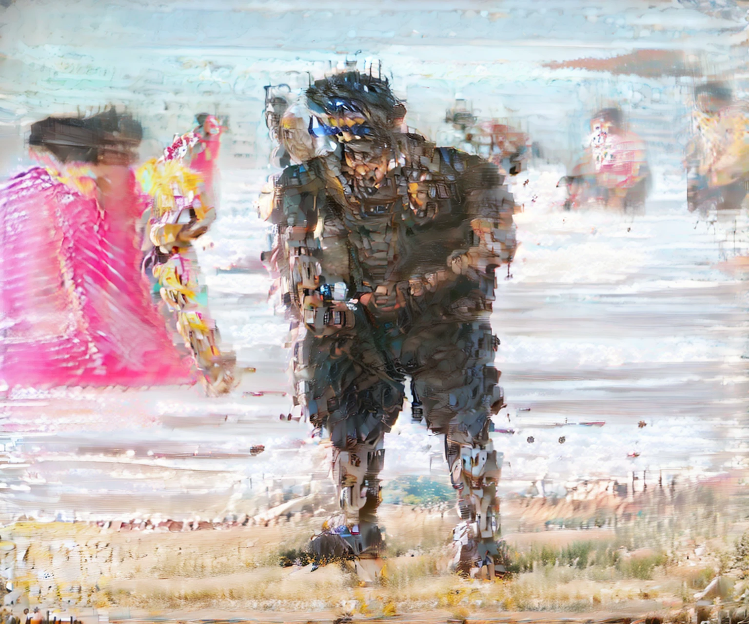 ((masterpiece, best quality)),illustration,ultra detailed 8k,photorealistic,sharp focus,highly detailed,professional lighting,colorful details,iridescent colors BREAK extreme long shot of a factory,large mechanical robot construction,microchip,computer,glowing,intricate details,shitu-mecha,1girl is standing in front of the audience,Navel