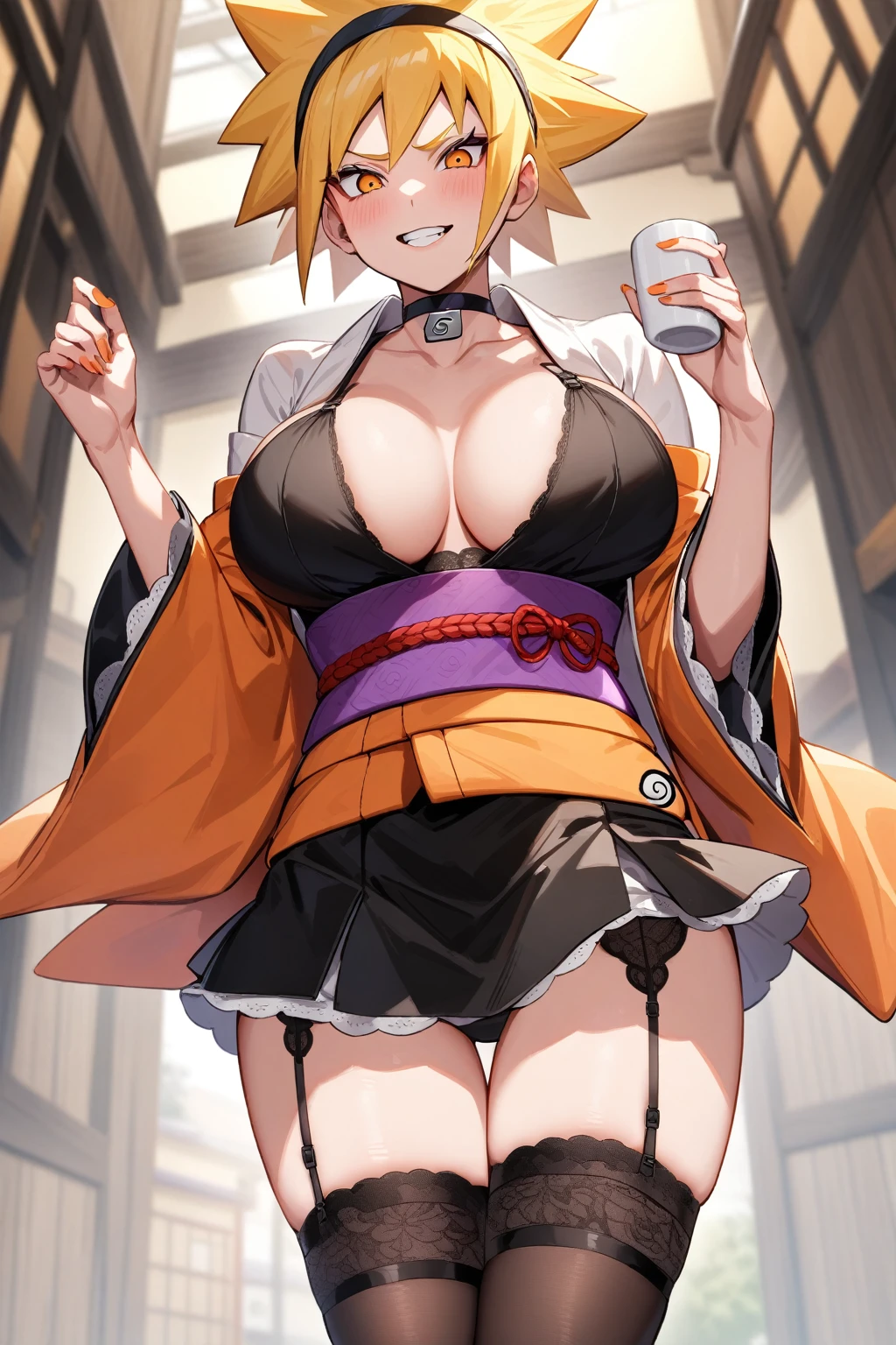 Naruto Uzumaki, kimono, e Cup breast, lace, garter belt, mini skirt, choker