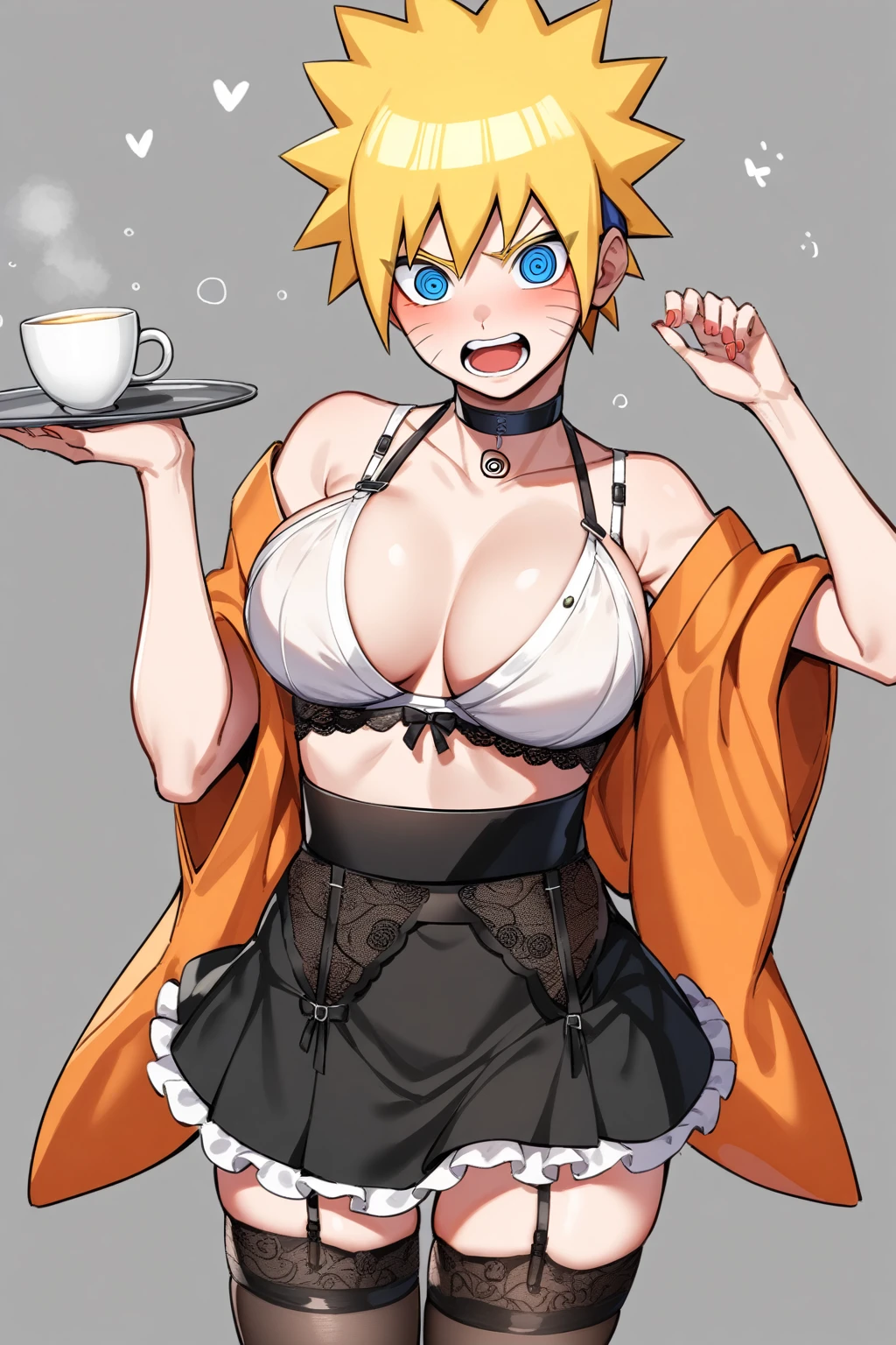  Naruto Uzumaki, kimono, e Cup breast, lace, garter belt, mini skirt, choker