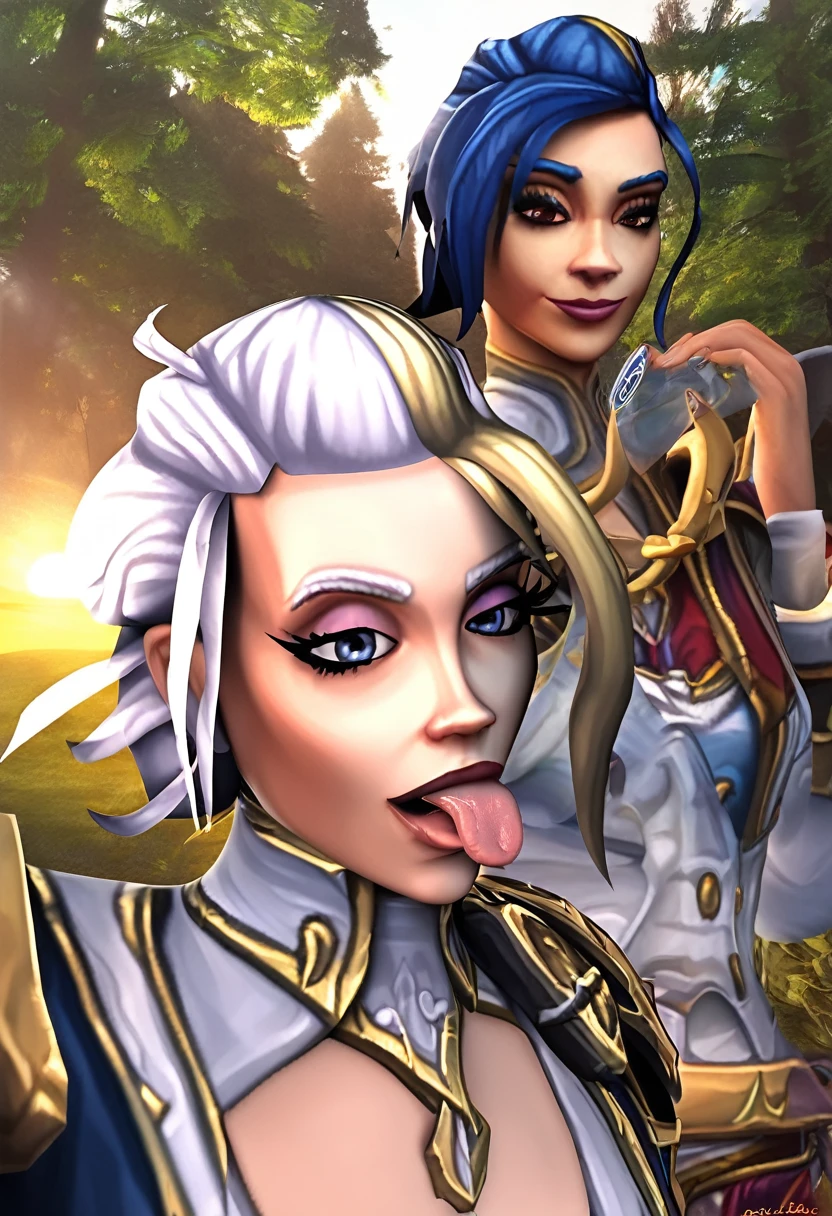 Jaina proudmoore, beautiful girl, (((((small)))), showing face, protruding tongue, short hair, brown, 8k, professional photography, delicate, clear, in the forest, sun, light leakage, masterpiece, (beautiful)))), (reality)))), smile, fantastic, angel, young