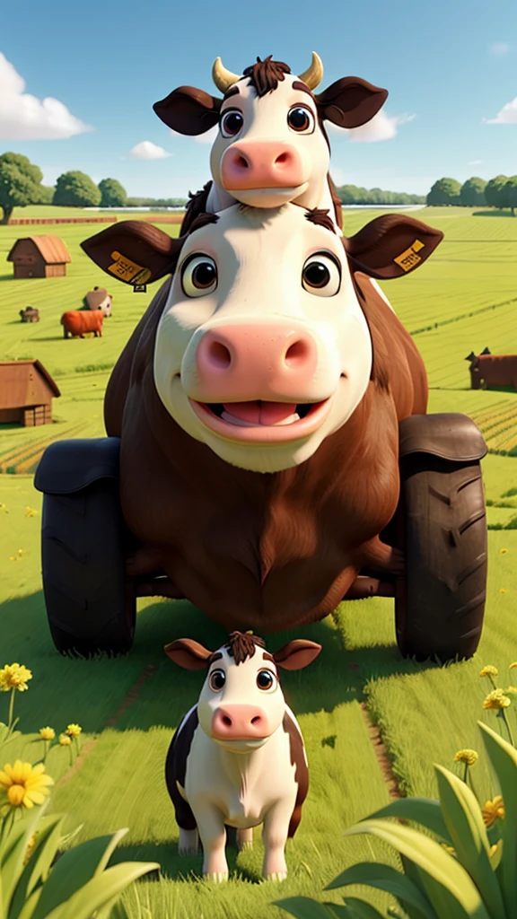 Suddenly a cow enters the field and starts eating the crops. The farmer runs to the cow.)