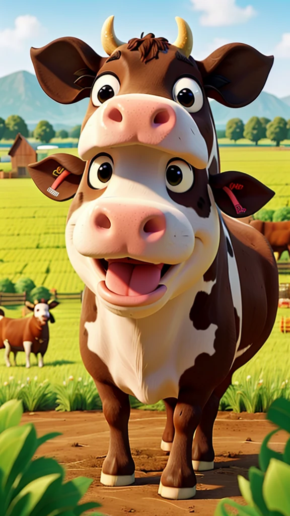 Suddenly a cow enters the field and starts eating the crops. The farmer runs to the cow.)